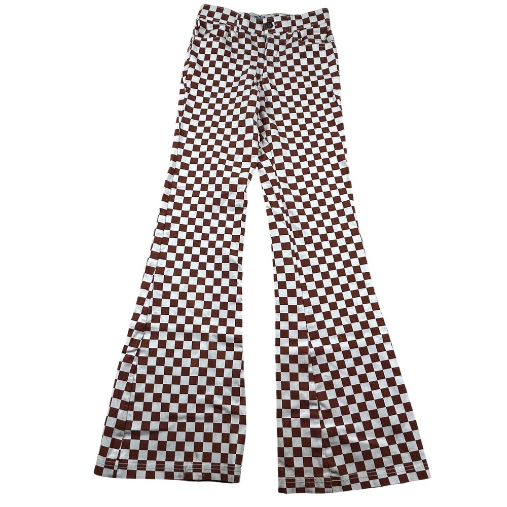 Hollister High Rise Brown Checkered Flare Pants‎ Advanced Stretch XS Retro